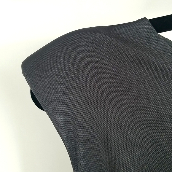 Express Gunmetal Gray Shoulder Pads Sleeveless Satiny Faux Wrap Rusched Dress - Picture 4 of 11